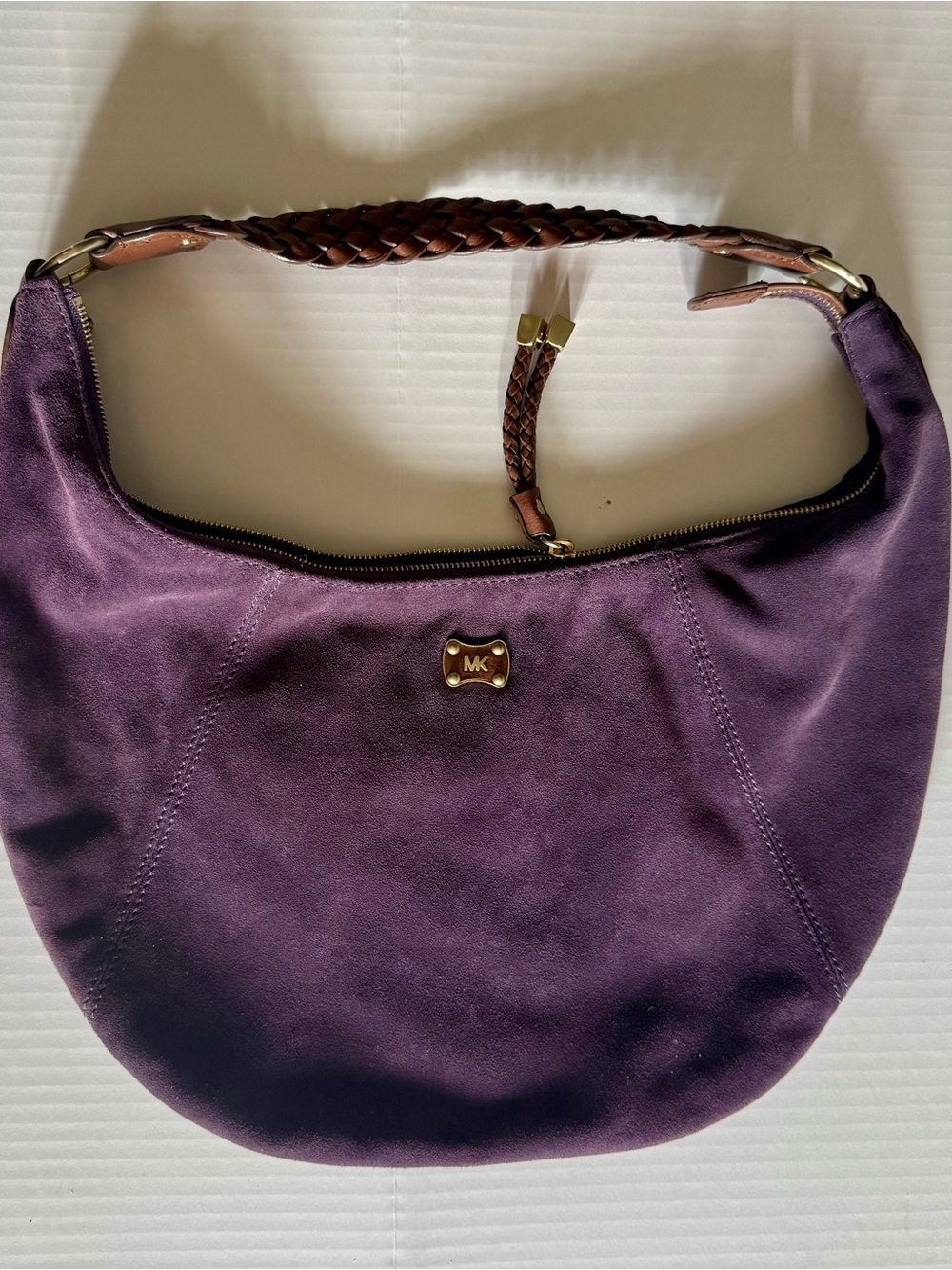 Michael Kors Purple/Eggplant Suede Shoulder Hobo w/Braid Herringbone Strap NWOT!